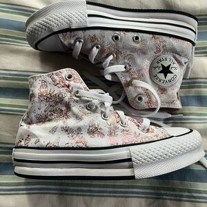 Converse Kids High-Top platform - White and Pink chrome butterflies Floral